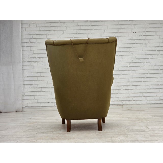 Danish Highback Armchair in Green Furniture Wool, 1960s For Sale - Image 14 of 18