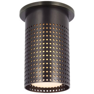 Kelly Wearstler for Visual Comfort Signature Precision Short Monopoint Flush Mount in Bronze with White Glass For Sale