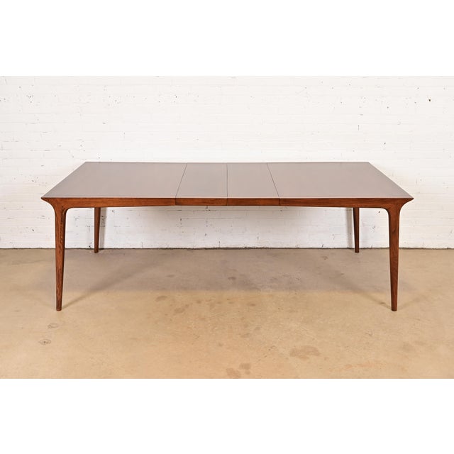 John Van Koert for Drexel Mid-Century Modern Sculpted Walnut Extension Dining Table, Newly Refinished For Sale - Image 12 of 12