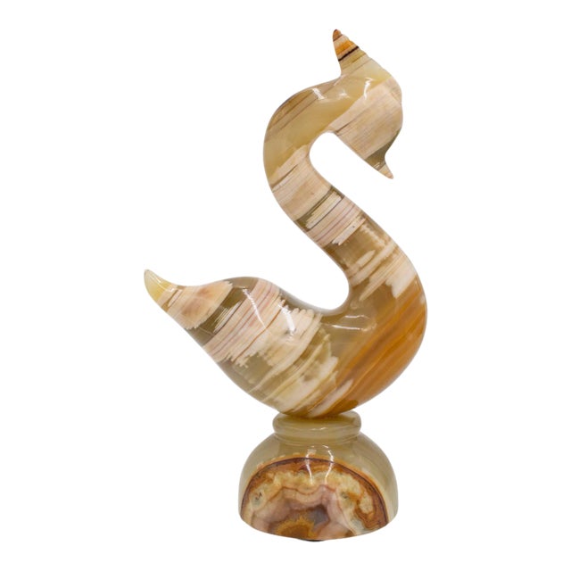 Vintage Onyx Crested Swan Sculpture For Sale