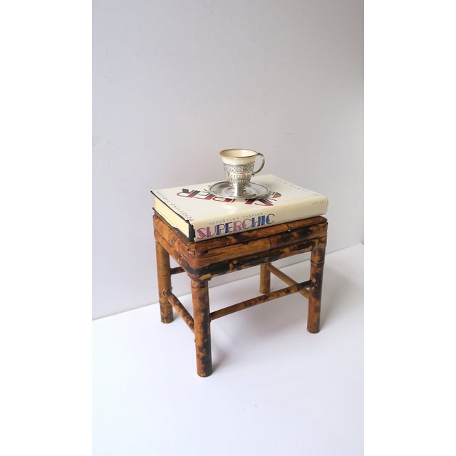 Mid 20th Century Wicker Bamboo Stool Plant Drink Stand, Small For Sale - Image 5 of 13