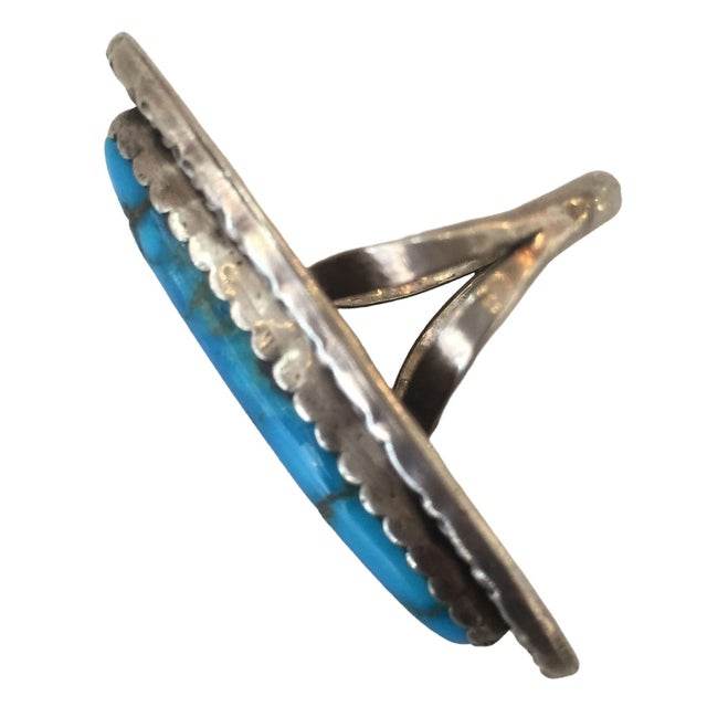 Mid-Century Modern Vintage Bell Southwest Bell Trading Post Turquoise and Sterling Silver Ring, Size 10 For Sale - Image 3 of 4