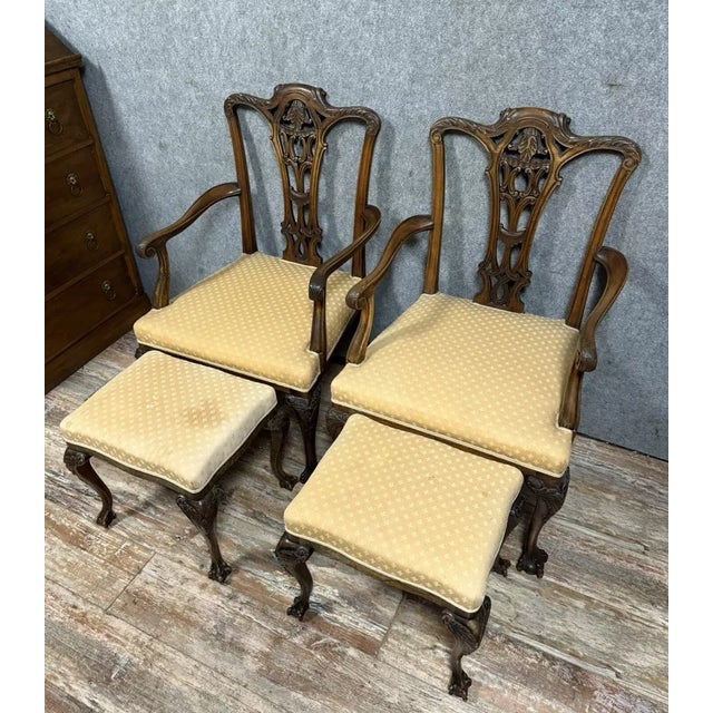 English Mahogany Armchairs and Ottomans, 1850s, Set of 4 For Sale - Image 3 of 8