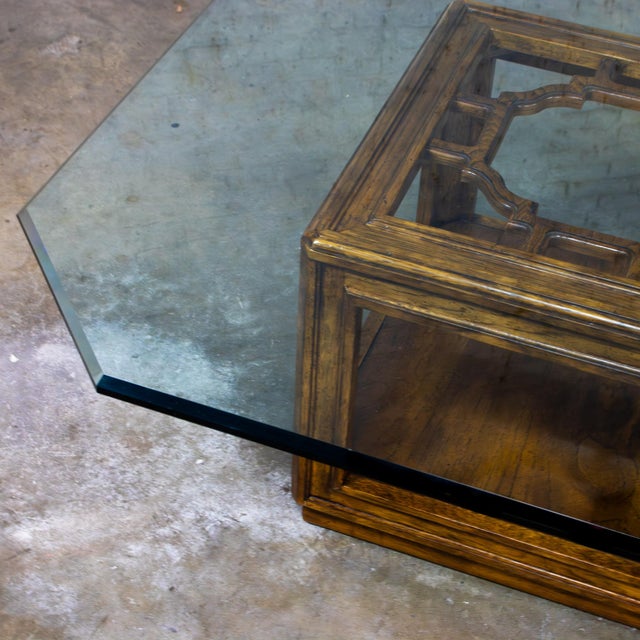 Late 20th Century Chinoiserie Oak Cube Coffee Table W/Glass Top Sketchbook Collection by Drexel Heritage For Sale - Image 9 of 18