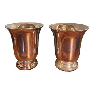 Pair Large Antique Mercury Glass Vases Cache Pots For Sale