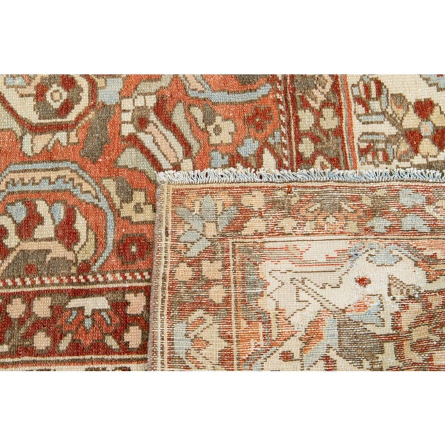 Textile Peach Persian Medallion Bakhtiari Wool Rug Was Handcrafted in the 1920s For Sale - Image 7 of 8
