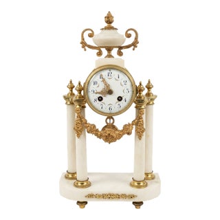 Late 19th Century Louis XVI Style French Marble & Gilt Bronze Portico Mantel Clock For Sale
