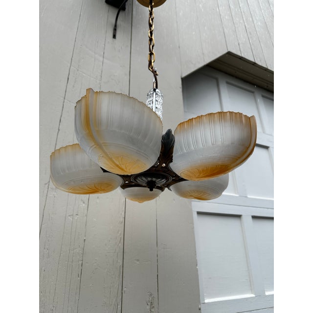 Vintage Five Light Deco Markel Slipshade Fixture For Sale In New York - Image 6 of 9
