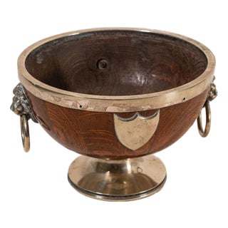 19th Century Lion Head Oak & Silver Plated Pedestal Bowl (c.1880) For Sale