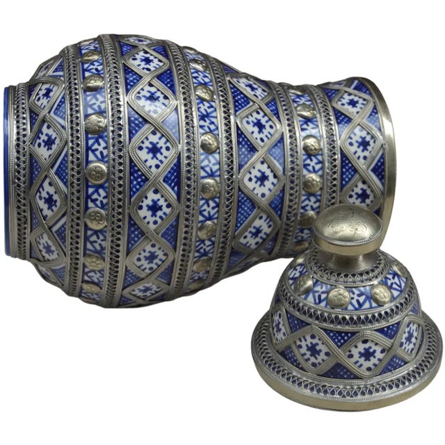 Vintage Moorish Blue-Patterned Ceramic Vase For Sale In New York - Image 6 of 8