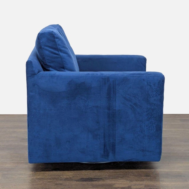Crate & Barrel Crate & Barrel Blue Velvet Lounge Swivel Chair For Sale - Image 4 of 7