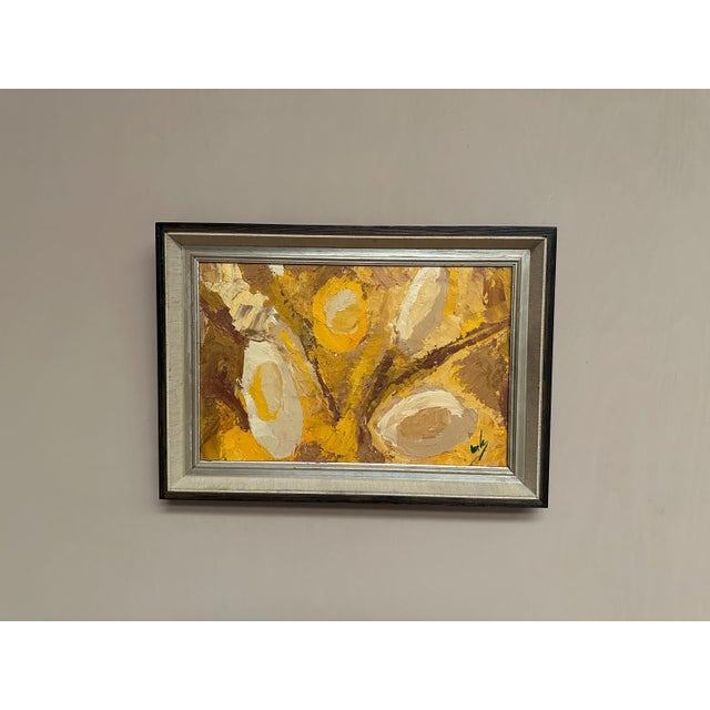 Original Vintage Oil on Panel – “Yellow Composition” – Signed – Vintage & Framed – 54 × 38 cm (21.3" × 15") incl. frame /...