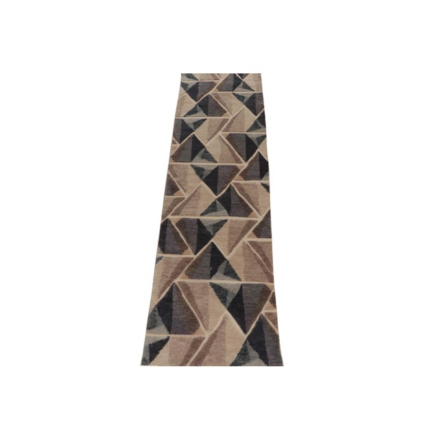 2010s Rug & Kilim’s Scandinavian Style Runner in Blue & Beige-Brown High-Low Patterns For Sale - Image 5 of 7