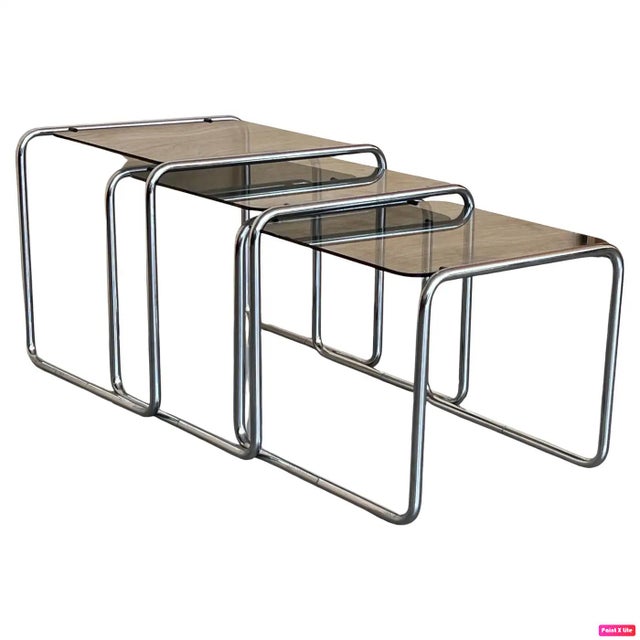 Cantilevered Chrome & Glass Nesting Tables with Fume Glasses, 1960s, Set of 3 For Sale - Image 11 of 11