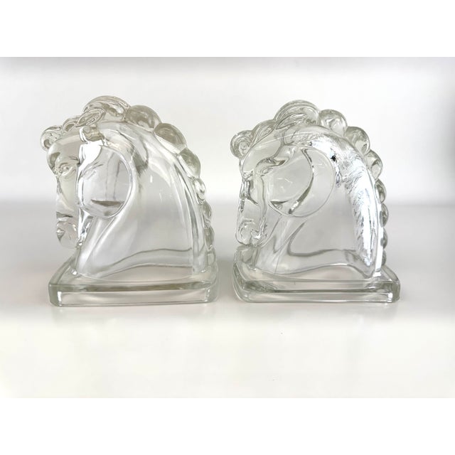 French Art Deco Molded Glass Horse Head Bookends, Circa 1930 For Sale - Image 4 of 9