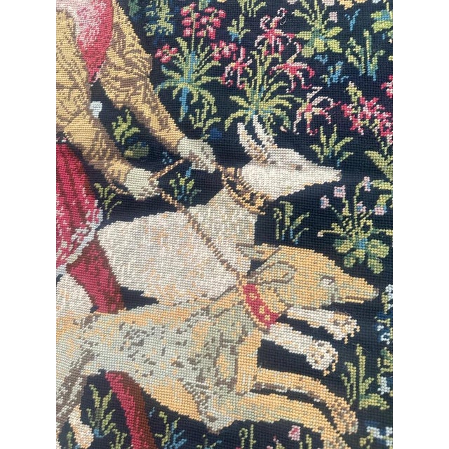 French Aubusson Style Needlepoint Tapestry with Medieval Design, 1970s For Sale - Image 6 of 18