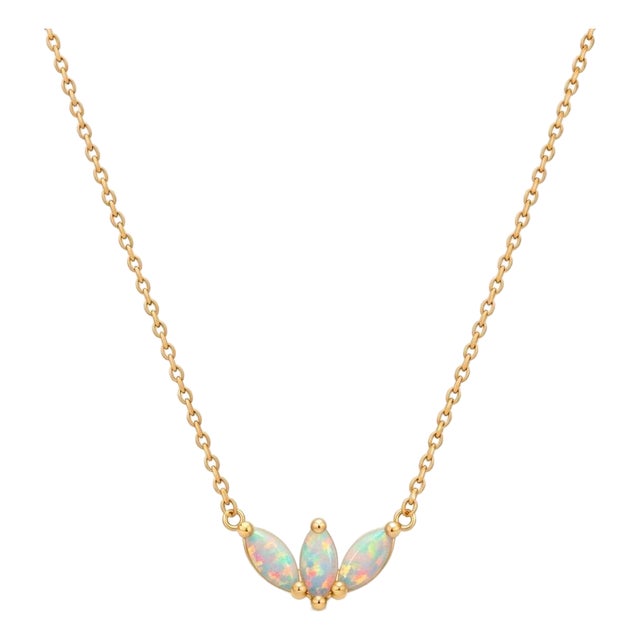 Natural Opal Leaf Necklace | 925 Silver Gold Plated Chain Minimalist Necklace | Dainty October Birthstone Necklace For Sale
