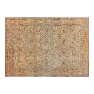 Early 20th Century Persian Tabriz Floral Beige, Sepia & Brown Handmade Wool Rug For Sale