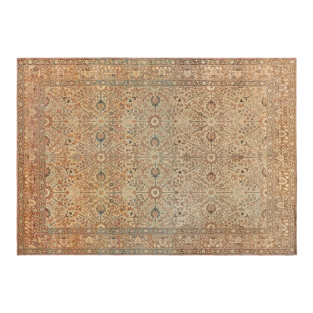 Early 20th Century Persian Tabriz Floral Beige, Sepia & Brown Handmade Wool Rug For Sale