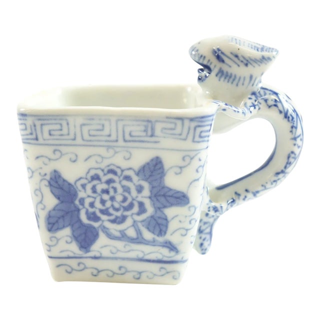Mid 20th Century Chinese Blue Dragon White Ceramic Squarecup For Sale