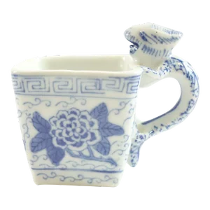 Mid 20th Century Chinese Blue Dragon White Ceramic Squarecup