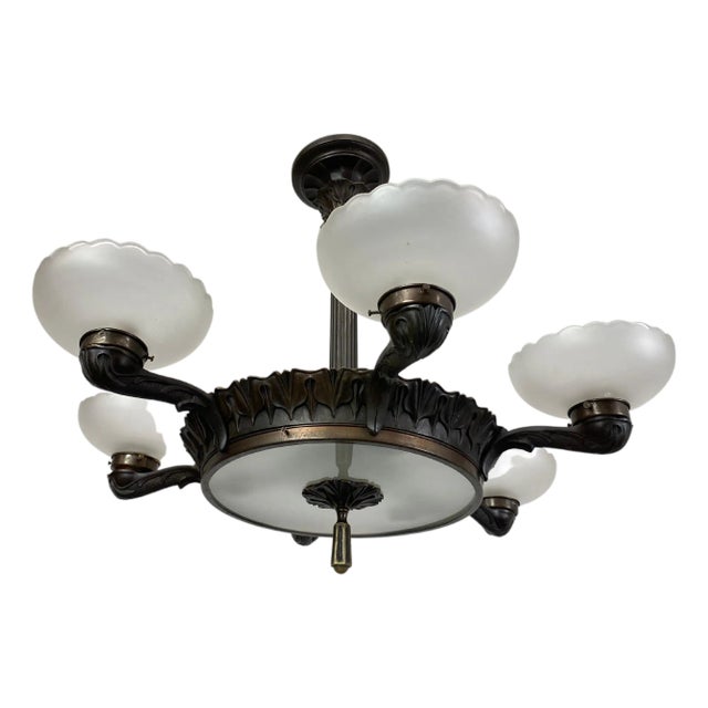 Secession Bronze Chandelier, 1920s For Sale