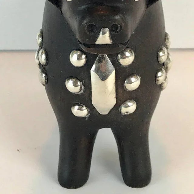 Black 1960s Mid-Century Carved Wood and Silver Taurus Bull Sculpture For Sale - Image 8 of 11
