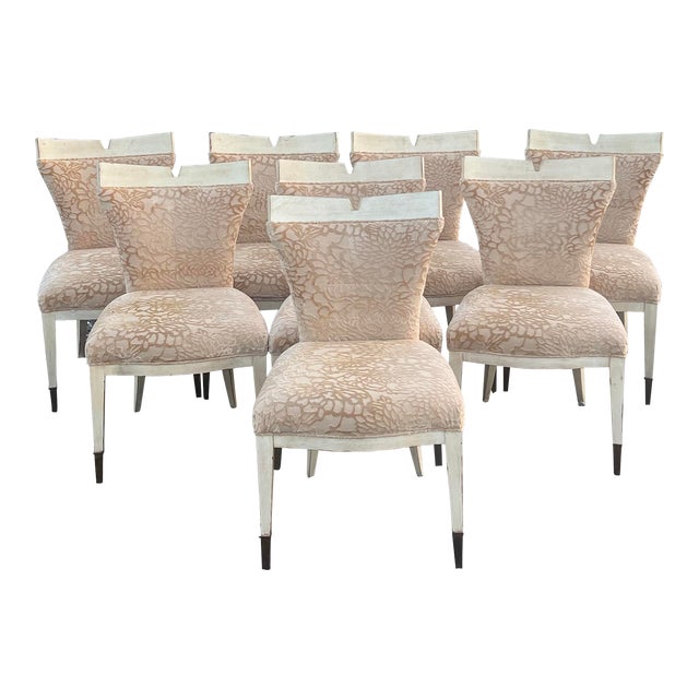 Late 20th Century Distressed Painted Farmhouse Dining Chairs - Set of 8 For Sale