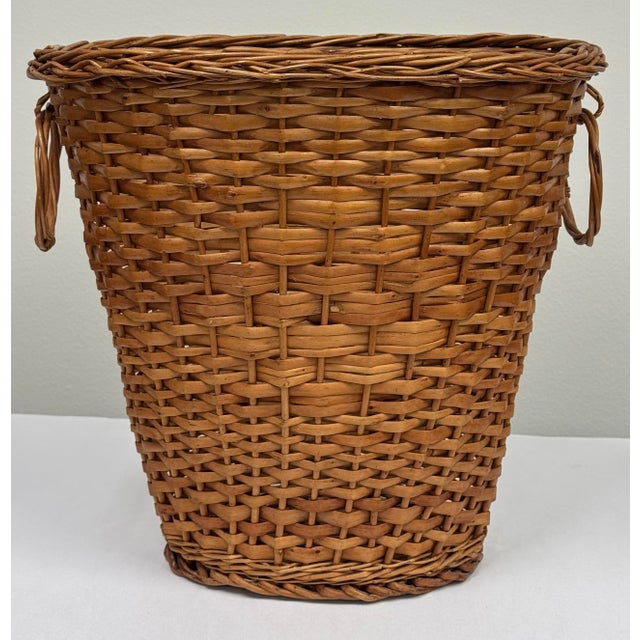 Wood Vintage Handwoven Split Reed and Wicker Waste Basket For Sale - Image 7 of 10