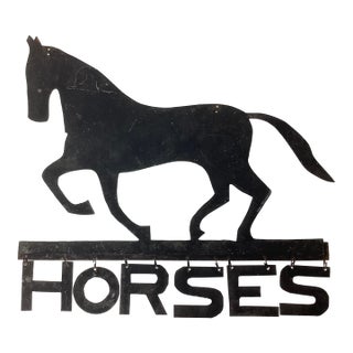 Antique Folk Art Hand Cut Sheet Metal Horses Sign For Sale