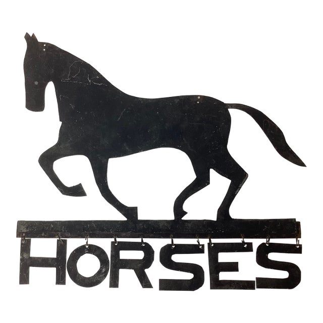 Antique Folk Art Hand Cut Sheet Metal Horses Sign For Sale