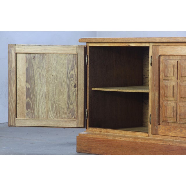 Brutalist Danish Light Oak Low Sideboard by Henning Kjærnulf, 1960s For Sale - Image 9 of 17