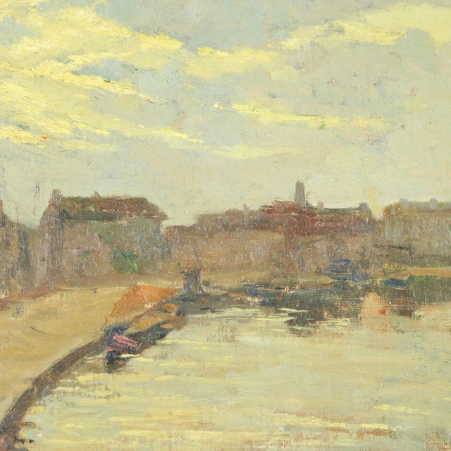 Modern Riccardo Viriglio, Darsena di San Marco, Oil Painting on Cardboard For Sale - Image 3 of 13