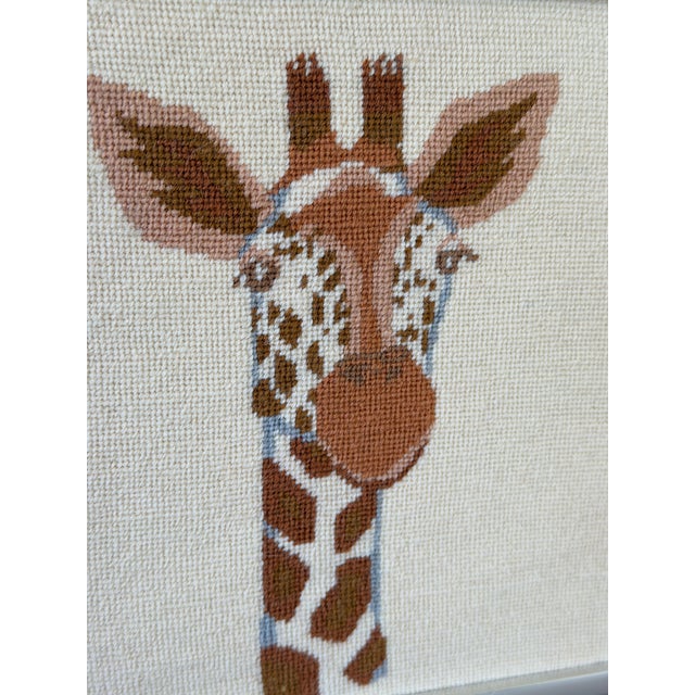 Vintage Needlepoint Zebra & Giraffe Framed Wall Art – Set of Two For Sale - Image 4 of 12