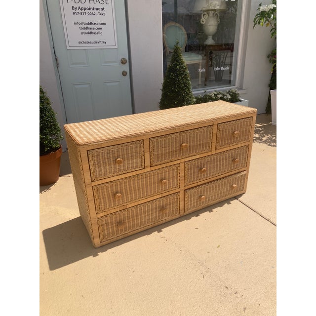 Wood Boho Chic Natural Wicker 7 Drawer Double Dresser For Sale - Image 7 of 10