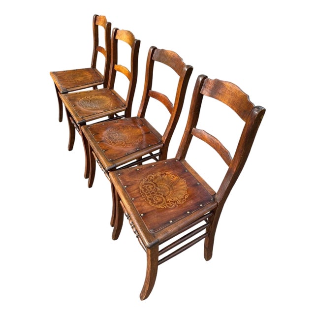 Antique Luterma Estonian Dining Chairs With Patterned Seats, Set of 4 For Sale