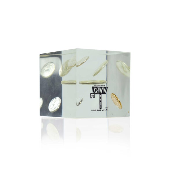 Late 20th Century Coin Cube Lucite Acrylic Paperweight For Sale - Image 6 of 12