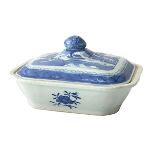 Antique Chinese Canton Porcelain Covered Vegetable Dish 19thC