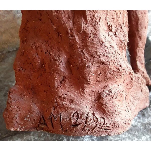 Purple Vintage Seated Female Nude Sculpture in Red-Brown Terracotta, 1992 For Sale - Image 8 of 9