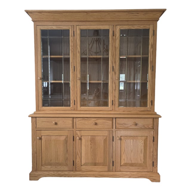 Hunt Country Oak Hutch & Buffet Cabinet For Sale