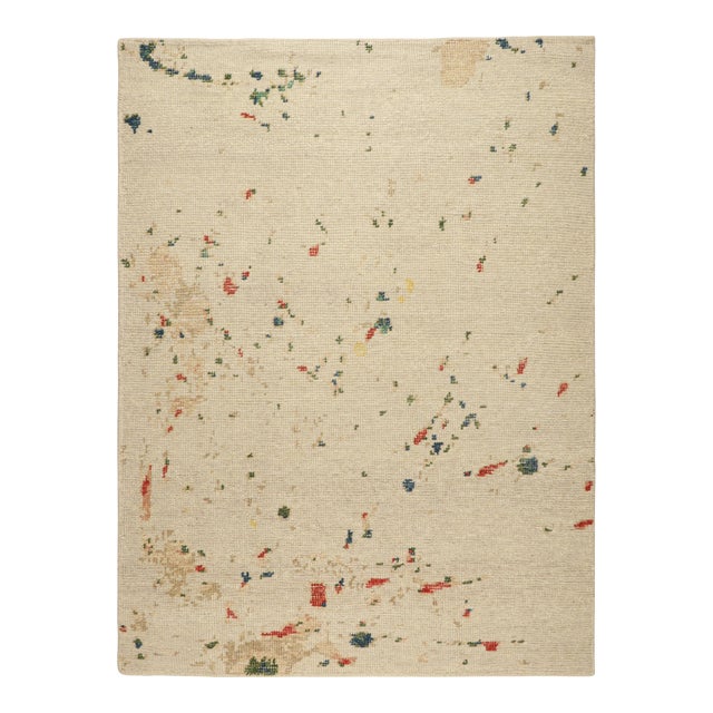 Rug & Kilim’s Modern Distressed Art Rug in White With Colorful Abstract Patterns For Sale
