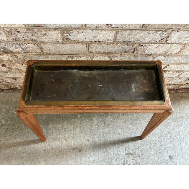 Brown Vintage Brass & Wood Rectangular Side Table For Sale - Image 8 of 12