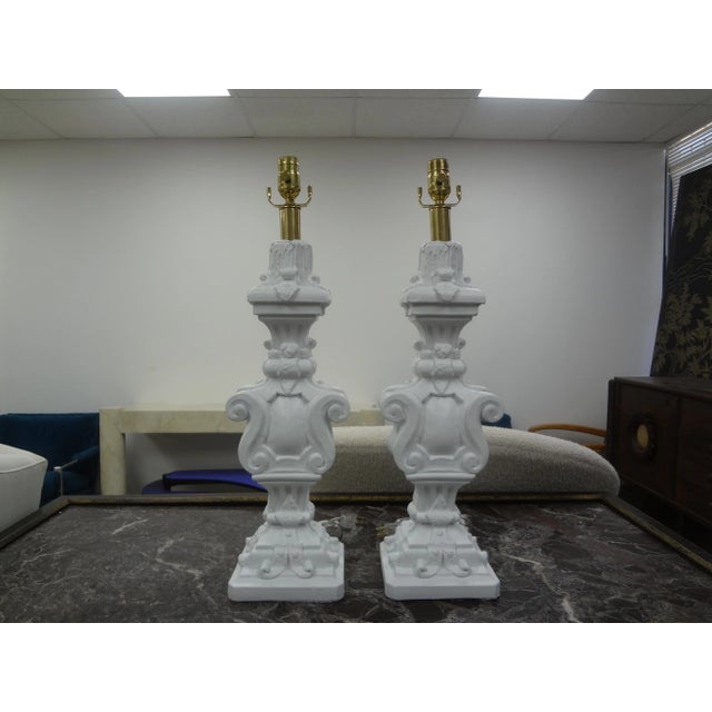 Pair of Hollywood Regency Plaster Lamps For Sale - Image 10 of 10
