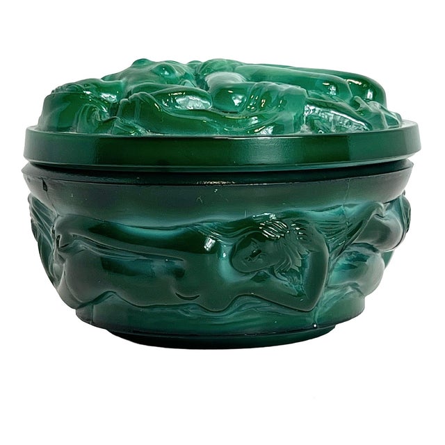 Vintage 1940s Malachite Jade Green Glass Dresser Box By Ingrid Heinrich