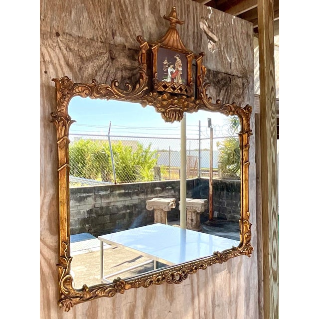 Chinoiserie Vintage Regency Hand Carved Gilt Pagoda Mirror For Sale - Image 3 of 9