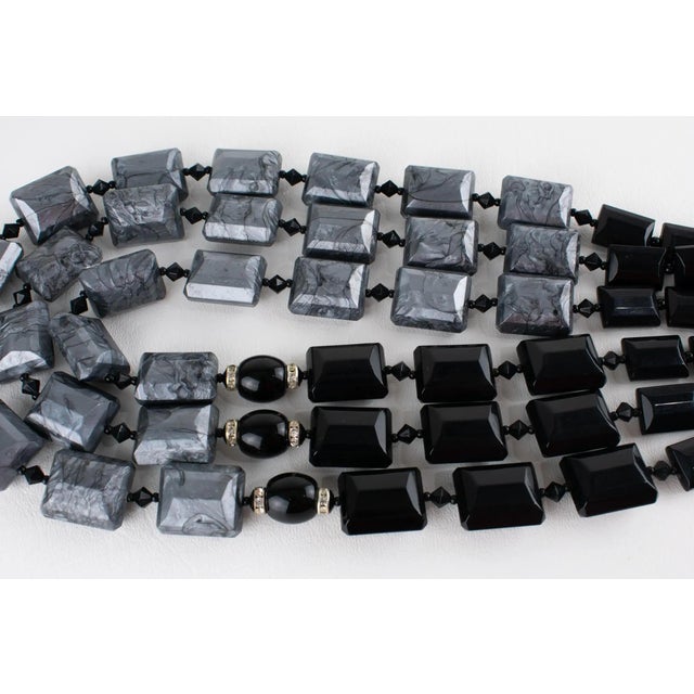 Angela Caputi Multi-Strand Resin Choker Necklace Black and Pearlized Gray For Sale - Image 11 of 12