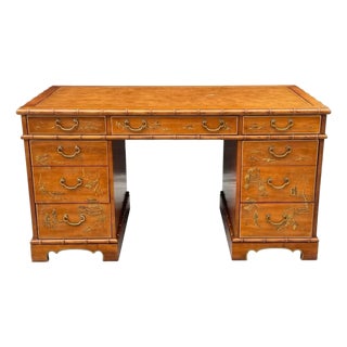 Faux Bamboo Leather Top Desk For Sale