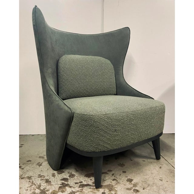 Wood Caracole Modern Cool Olive Suede Forma Accent Chair For Sale - Image 7 of 7