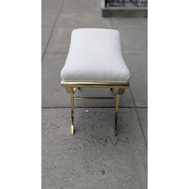 Textile Mid-Century Italian Vanity Stool | Brass Frame & Bouclé Seat | Vintage Glam Seating For Sale - Image 7 of 9