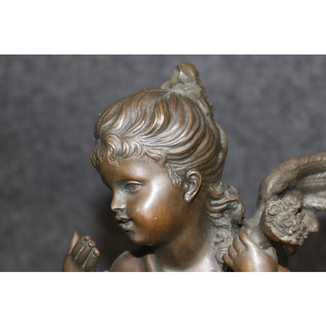 1960's Patinated Winged Putti Sculpture on Marble Base For Sale - Image 4 of 10
